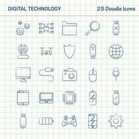 tecnologia digital 25 doodle icons conjunto de ícones de negócios desenhados à mão vetor