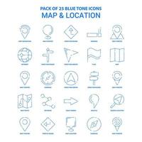 pacote de ícones de tom azul de mapa e localização 25 conjuntos de ícones vetor