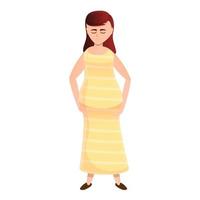 menina grávida em um ícone de vestido longo, estilo cartoon vetor