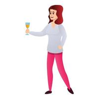 mulher pega ícone de taça de champanhe, estilo cartoon vetor