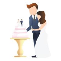 casal corta ícone do bolo de casamento, estilo cartoon vetor