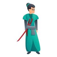 ícone de samurai de roupas verdes, estilo cartoon vetor