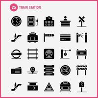 conjunto de ícones de glifo sólido de estação de trem para infográficos kit uxui móvel e design de impressão incluem vetor de conjunto de ícones de sinal de trem de ferrovia de trem de entrada da estação de trem