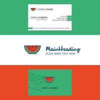 lindo logotipo de melancia e vetor de design vertical de cartão de visita