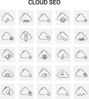 Conjunto de ícones de seo de 25 nuvens desenhadas à mão doodle vetorial de fundo cinza vetor