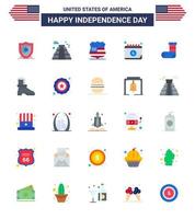 pacote de 25 sinais de apartamentos de celebração do dia da independência dos eua e símbolos de 4 de julho, como calendário de dia de sinal de celebração de festividade editável elementos de design de vetor de dia dos eua