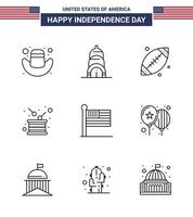 9 sinais de linha para o dia da independência dos eua bandeira unida esporte feriado da independência editável dia dos eua vetor elementos de design