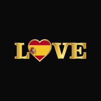 vetor de design de bandeira de Espanha de tipografia de amor dourado