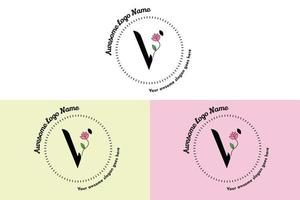 logotipo feminino da letra v, modelos modernos de crachás minimalistas e florais para branding, identidade, boutique, vetor de salão. vetor de design de logotipo de carta floral simples v.