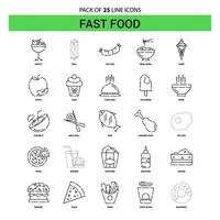 conjunto de ícones de linha de fast food 25 estilo de contorno tracejado