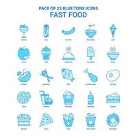 pacote de ícones de tom azul de fast food 25 conjuntos de ícones vetor