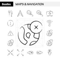 mapas e pacote de ícones desenhados à mão de navegação para designers e desenvolvedores ícones de ferramentas de faca de cozinha garfo de comida vetor de direção de rolamento de seta