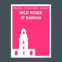 grande mesquita de kairouan tunísia monumento marco brochura estilo plano e vetor de tipografia