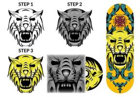 ilustração vetorial de leão esport - modelo de coloração de skate de cd de capa de conceito, sinal de marca de logotipo de animais vetor