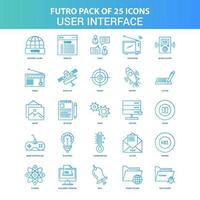 25 pacote de ícones de interface de usuário futuro verde e azul vetor