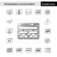 conjunto de 17 conjuntos de ícones desenhados à mão de programação e desenvolvimento
