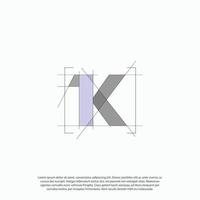 letras do alfabeto moderno e abstrato monograma logotipo simples k1, conceito de esboço 1k para vetor de design de logotipo de arquiteto
