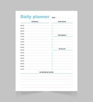 modelo de página de planejador diário minimalista. página de bloco de notas branco em branco. vetor
