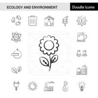 conjunto de 17 ícones desenhados à mão de ecologia e meio ambiente
