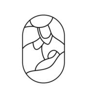 vetor presépio religioso cristão de natal do bebê jesus com mary e joseph na rodada. esboço de ilustração do ícone do logotipo. doodle desenhado à mão com linhas pretas
