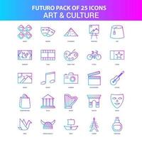 25 pacote de ícones de arte e cultura futuro azul e rosa vetor