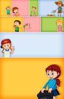 conjunto de personagens infantis diferentes em fundos de cores diferentes vetor