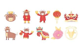 conjunto de ícones do ano novo chinês do boi vetor