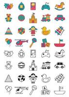 coleção de ícones vetoriais de brinquedos coloridos e preto e branco vetor