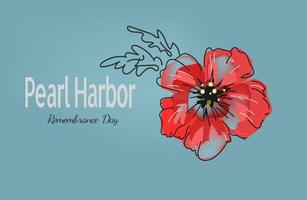 flor de papoula vermelha brilhante, banner de rabisco vetorial para o dia da lembrança de Pearl Harbor vetor