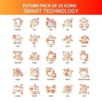 laranja futuro 25 conjunto de ícones de tecnologia inteligente vetor
