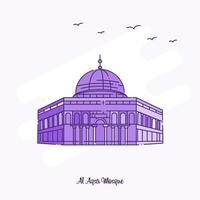 al aqsa mesquita marco linha pontilhada roxa linha do horizonte ilustração vetorial vetor