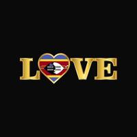 tipografia de amor dourado vetor de design de bandeira da suazilândia