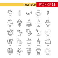 ícone de linha preta de fast food 25 conjunto de ícones de contorno de negócios