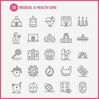ícone de linha médica e de saúde para impressão na web e kit uxui móvel, como calendário de navegação de bússola de navegação médica saúde médica mais vetor de pacote de pictograma