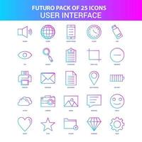 25 pacote de ícones de interface de usuário do futuro azul e rosa vetor