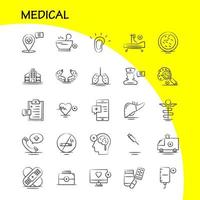 ícones desenhados à mão médica definidos para infográficos kit uxui móvel e design de impressão incluem placa de tempo de transferência relógio tablet coleção de cápsulas de medicina médica infográfico moderno logotipo e pi vetor