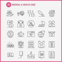 ícone de linha médica e de cuidados de saúde para impressão na web e kit uxui móvel, como hospital de saúde laboratório médico de laboratório médico hospital mais vetor de pacote de pictograma