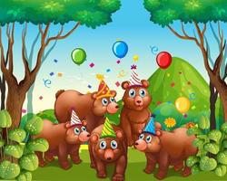 grupo urso em personagem de desenho animado com tema de festa vetor