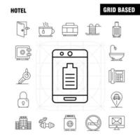 conjunto de ícones de linha de hotel para infográficos kit uxui móvel e design de impressão incluem check-in check-out porta conjunto de ícones de célula móvel do hotel vetor