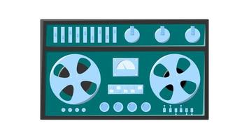 velho retro verde vintage gravador de fita cassete com fita magnética babbin em bobinas e alto-falantes dos anos 70, 80, 90. belo ícone. ilustração vetorial vetor