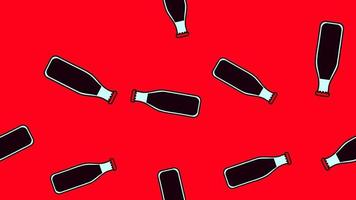 limonada de cor preta em uma garrafa de vidro em um fundo vermelho, ilustração vetorial, padrão. cola para fast-food. limonada prejudicial. papel de parede para decoração de restaurantes de fast food vetor