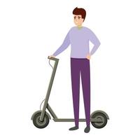 ícone de scooter elétrico de menino ativo, estilo cartoon vetor