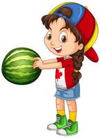 garota canadense usando boné segurando uma melancia