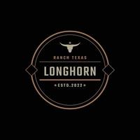 emblema retrô vintage texas longhorn, estilo linear de design de logotipo de gado de touro do país ocidental vetor