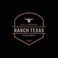 emblema retrô vintage texas longhorn, estilo linear de design de logotipo de gado de touro do país ocidental vetor