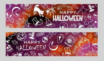 conjunto de banners de halloween com rabiscos vetor