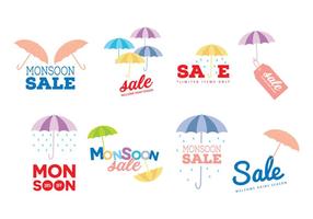 Monsoon etiquetas da venda do vetor