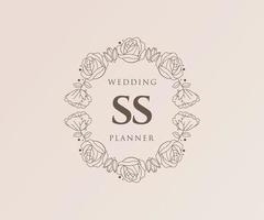 coleção de logotipos de monograma de casamento de letra de iniciais ss, modelos minimalistas e florais modernos desenhados à mão para cartões de convite, salve a data, identidade elegante para restaurante, boutique, café em vetor