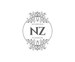 coleção de logotipos de monograma de casamento de carta inicial nz, modelos modernos minimalistas e florais desenhados à mão para cartões de convite, salve a data, identidade elegante para restaurante, boutique, café em vetor