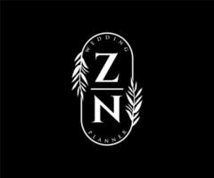 coleção de logotipos de monograma de casamento de letra inicial zn, modelos minimalistas e florais modernos desenhados à mão para cartões de convite, salve a data, identidade elegante para restaurante, boutique, café em vetor